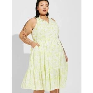 Torrid Plus Size Summer Midi Wash Gauze Tiered Dress Yellow Floral Size 3
